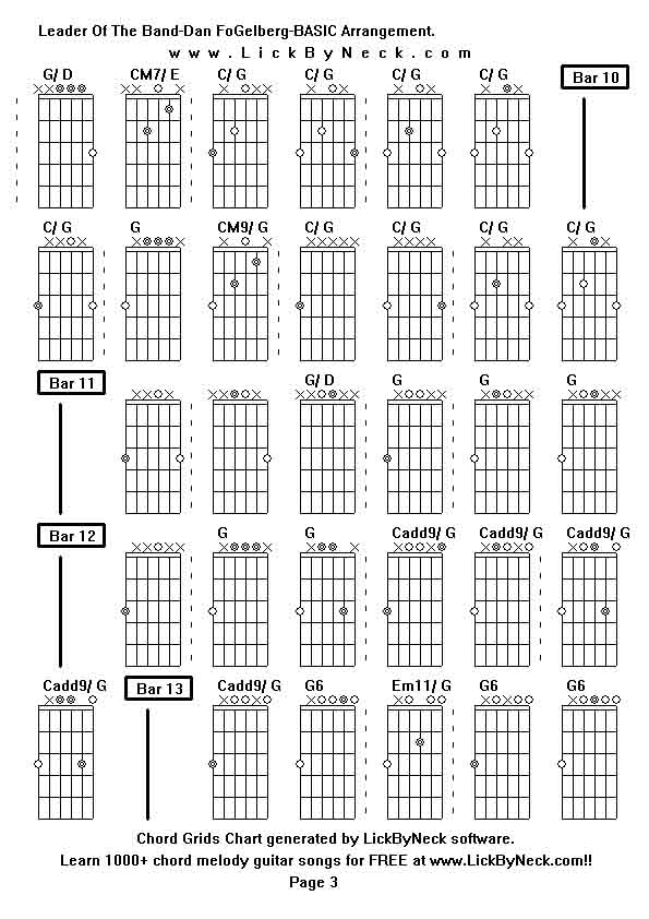 Chord Grids Chart of chord melody fingerstyle guitar song-Leader Of The Band-Dan FoGelberg-BASIC Arrangement,generated by LickByNeck software.